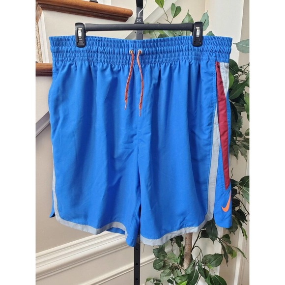 Nike Men's Blue 100% Polyester Pull On Swim Trunk Logo Print Shorts Size 4XL - Picture 14 of 14